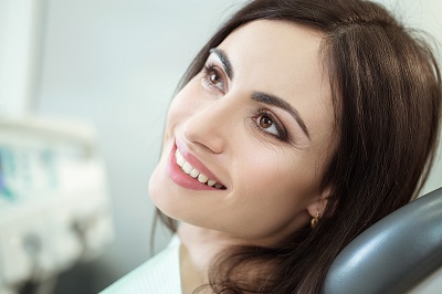 a woman in the dental chair